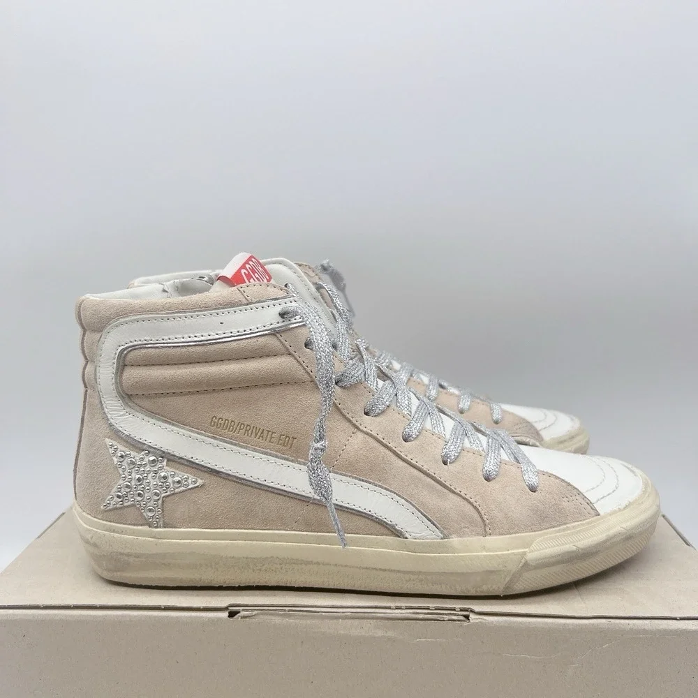 Golden Goose Slide High Top Glitter Distressed Sneakers Pink White Suede EU 39 - Picture 5 of 14